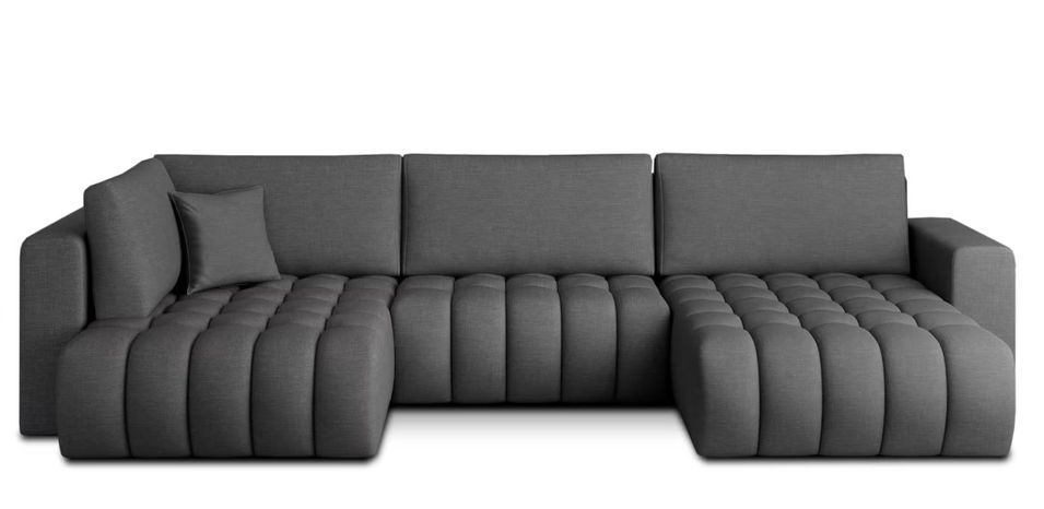 Canapé d'angle panoramique BOSTON en tissu capitonné - Photo n°1