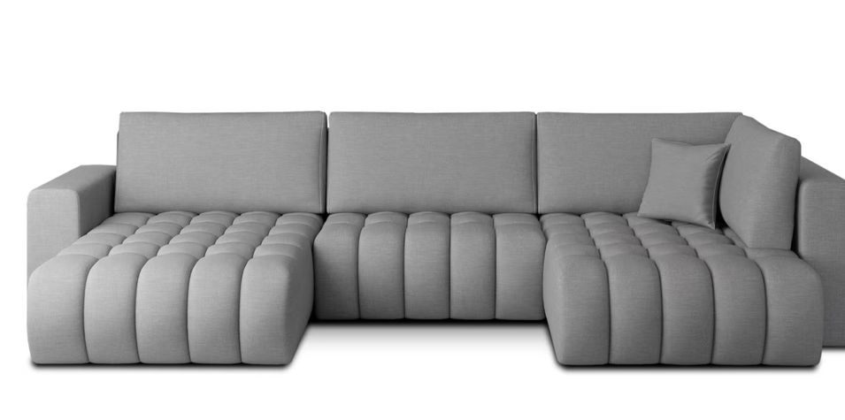 Canapé d'angle panoramique BOSTON en tissu capitonné - Photo n°1