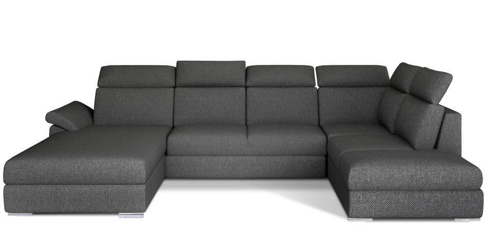 Canapé panoramique convertible LEVANO tissu - Rangement et appuie-têtes réglables - Photo n°1