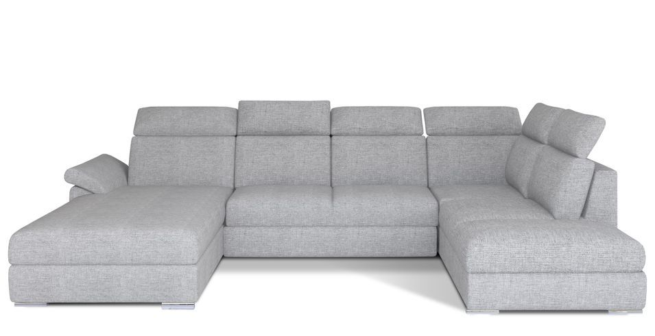 Canapé panoramique convertible LEVANO tissu - Rangement et appuie-têtes réglables - Photo n°1