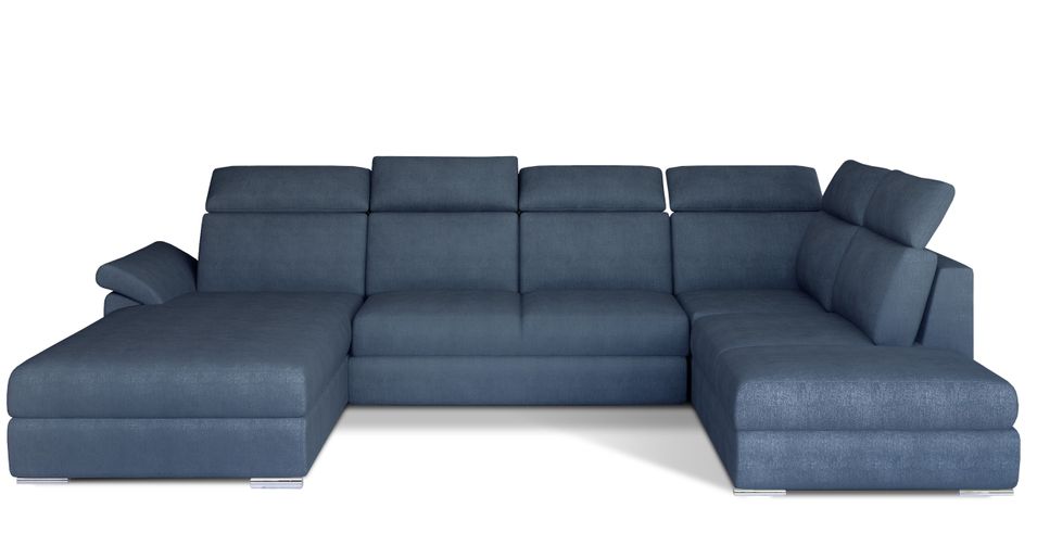 Canapé panoramique convertible LEVANO tissu - Rangement et appuie-têtes réglables - Photo n°1