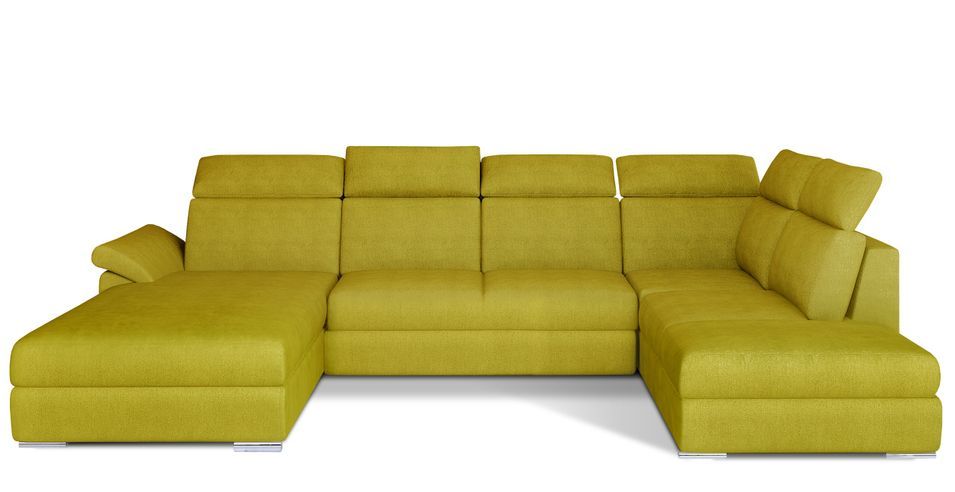 Canapé panoramique convertible LEVANO tissu - Rangement et appuie-têtes réglables - Photo n°1