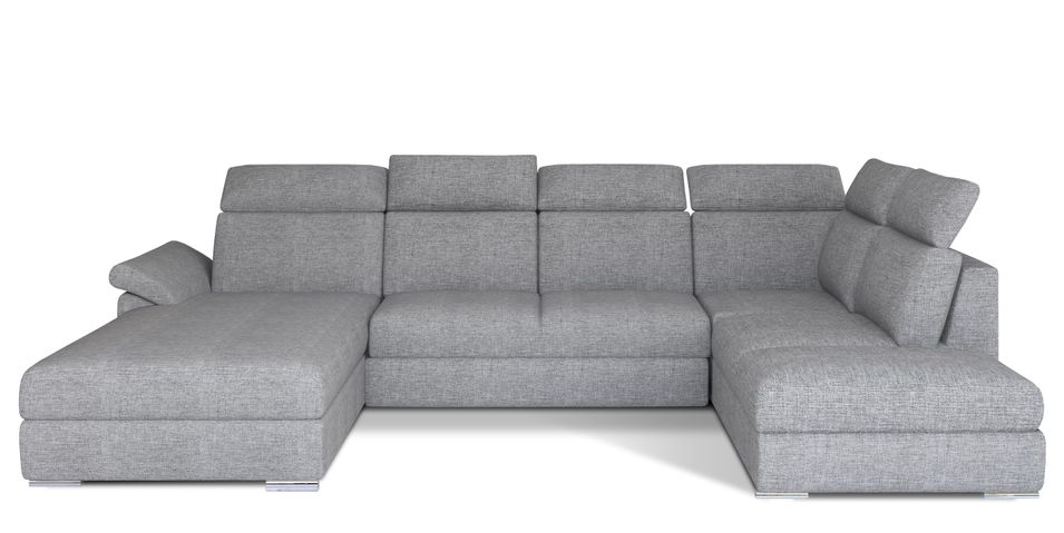 Canapé panoramique convertible LEVANO tissu - Rangement et appuie-têtes réglables - Photo n°1