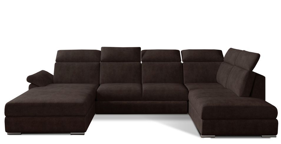 Canapé panoramique convertible LEVANO tissu - Rangement et appuie-têtes réglables - Photo n°1