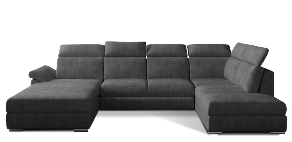 Canapé panoramique convertible LEVANO tissu - Rangement et appuie-têtes réglables - Photo n°1