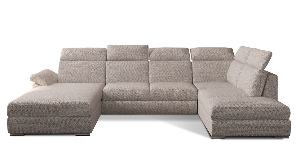 Canapé panoramique convertible LEVANO tissu - Rangement et appuie-têtes réglables - Photo n°1