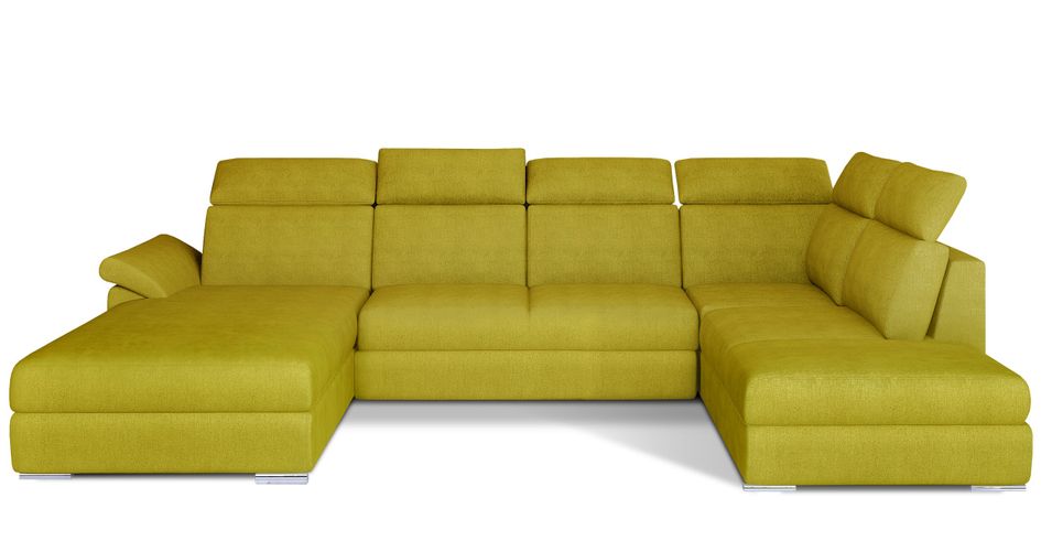 Canapé panoramique convertible LEVANO tissu - Rangement et appuie-têtes réglables - Photo n°1