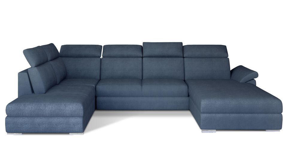 Canapé panoramique convertible LEVANO tissu - Rangement et appuie-têtes réglables - Photo n°1