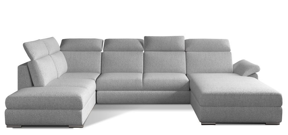 Canapé panoramique convertible LEVANO tissu - Rangement et appuie-têtes réglables - Photo n°1