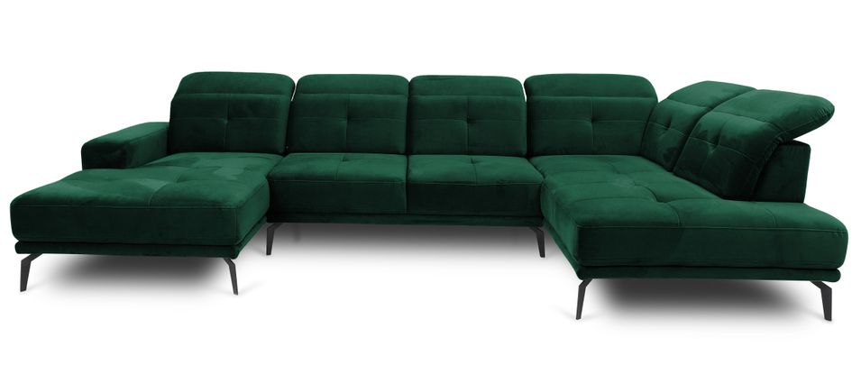 Canapé d’angle panoramique VERSUS tissu – Appuie-têtes réglables - Photo n°1