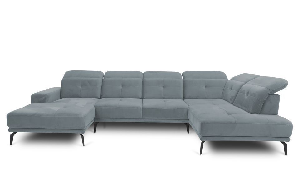Canapé d’angle panoramique VERSUS tissu – Appuie-têtes réglables - Photo n°1