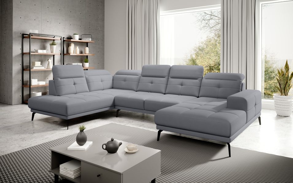 Canapé d’angle panoramique VERSUS tissu – Appuie-têtes réglables - Photo n°1