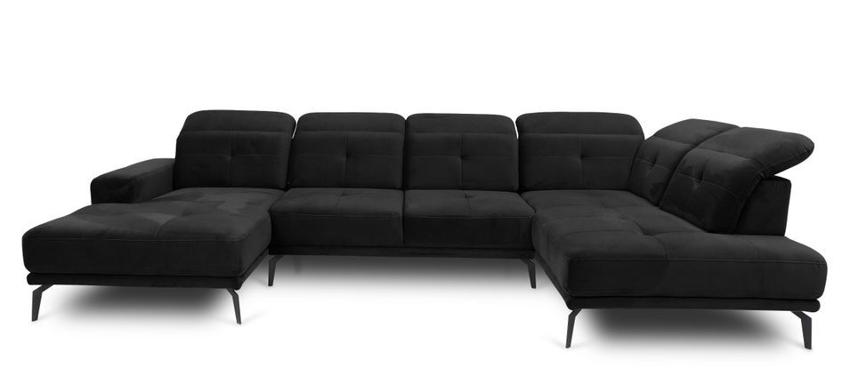 Canapé d’angle panoramique VERSUS velours – Appuie-têtes réglables - Photo n°1