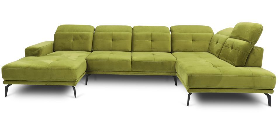 Canapé d’angle panoramique VERSUS velours – Appuie-têtes réglables - Photo n°1