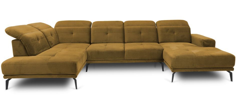 Canapé d’angle panoramique VERSUS velours – Appuie-têtes réglables - Photo n°1