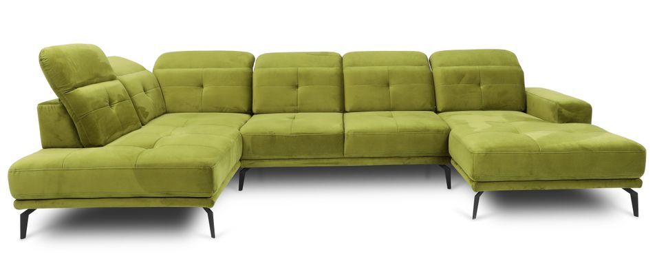 Canapé d’angle panoramique VERSUS velours – Appuie-têtes réglables - Photo n°1