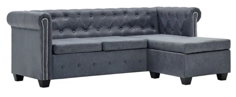 Canapé d'angle réversible Chesterfield cuir suédé artificiel gris Besties - Photo n°1