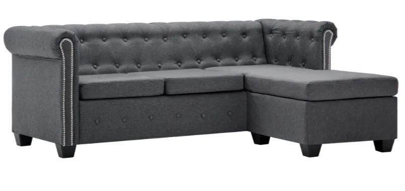 Canapé d'angle réversible Chesterfield tissu gris foncé Bastia - Photo n°1
