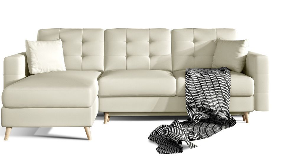 Canapé d’angle réversible convertible ANSKA en simili cuir avec pieds en bois naturel – 248 cm - Photo n°1