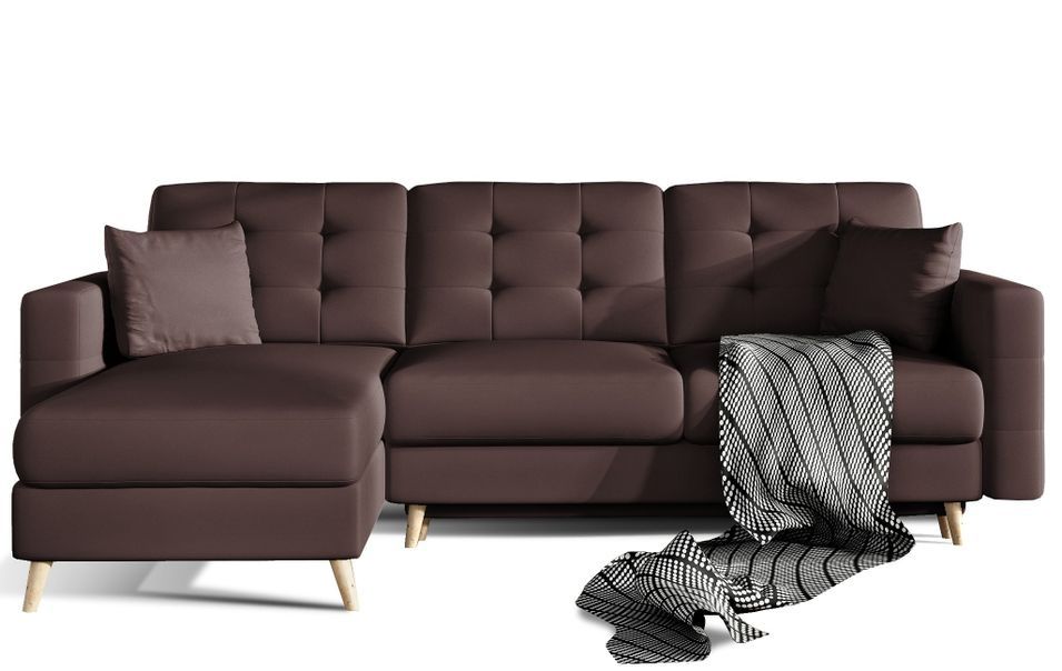 Canapé d’angle réversible convertible ANSKA en simili cuir avec pieds en bois naturel – 248 cm - Photo n°1