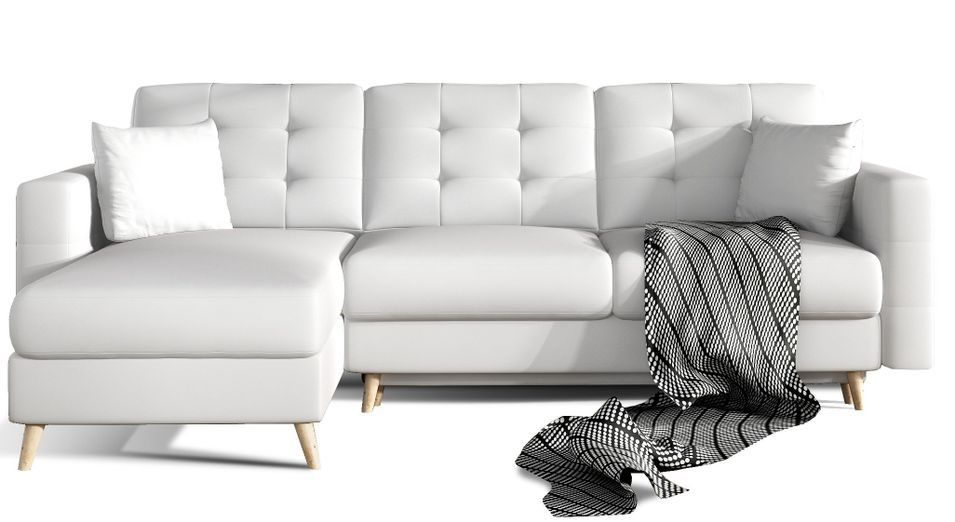 Canapé d’angle réversible convertible ANSKA en simili cuir avec pieds en bois naturel – 248 cm - Photo n°1