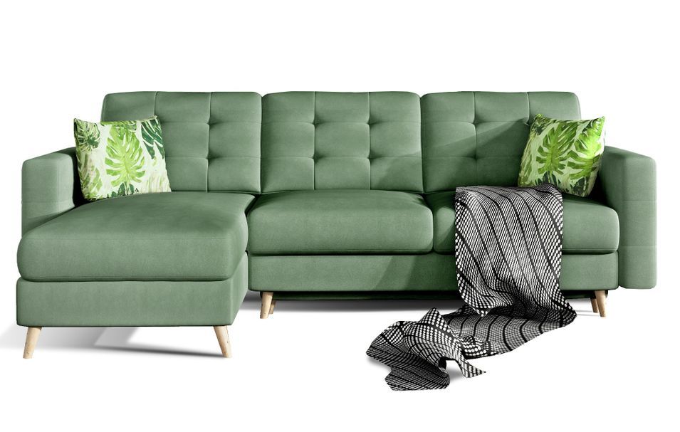 Canapé d’angle réversible convertible ANSKA en tissu avec pieds en bois naturel – 248 cm - Photo n°1