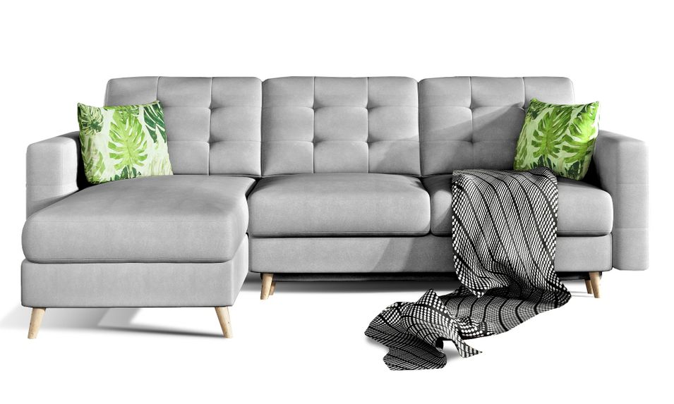 Canapé d’angle réversible convertible ANSKA en tissu avec pieds en bois naturel – 248 cm - Photo n°1