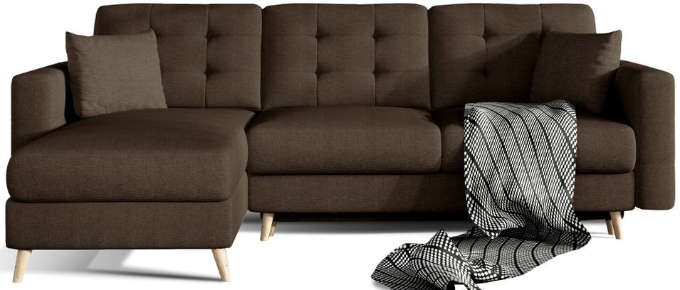 Canapé d’angle réversible convertible ANSKA en tissu avec pieds en bois naturel – 248 cm - Photo n°1