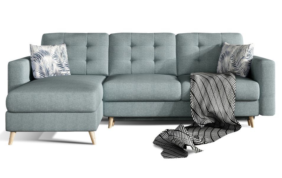 Canapé d’angle réversible convertible ANSKA en tissu avec pieds en bois naturel – 248 cm - Photo n°1