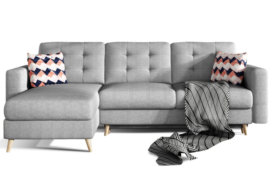 Canapé d’angle réversible convertible ANSKA en tissu avec pieds en bois naturel – 248 cm - Photo n°1