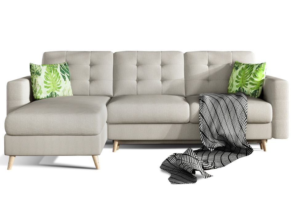 Canapé d’angle réversible convertible ANSKA en tissu avec pieds en bois naturel – 248 cm - Photo n°1