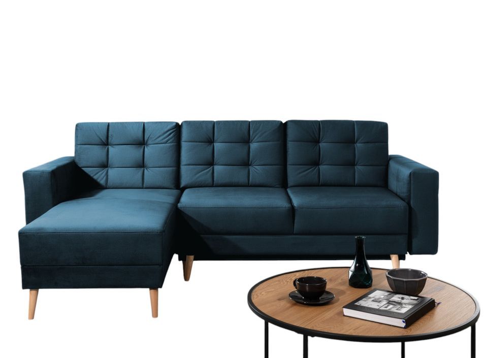 Canapé d’angle réversible convertible ANSKA en velours avec pieds en bois naturel – 248 cm - Photo n°1