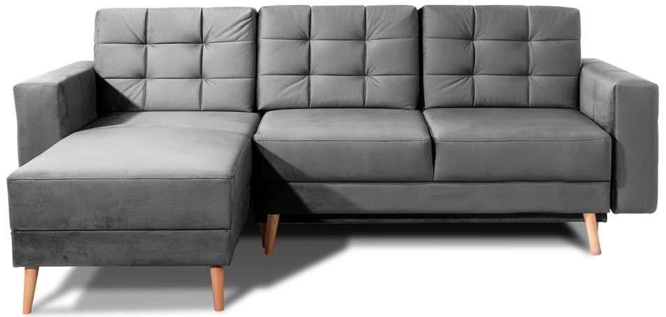 Canapé d’angle réversible convertible ANSKA en velours avec pieds en bois naturel – 248 cm - Photo n°1