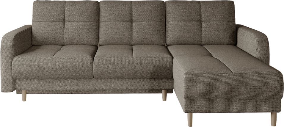 Canapé d’angle réversible convertible KINDO en tissu avec pieds en bois clair – 240 cm - Photo n°1