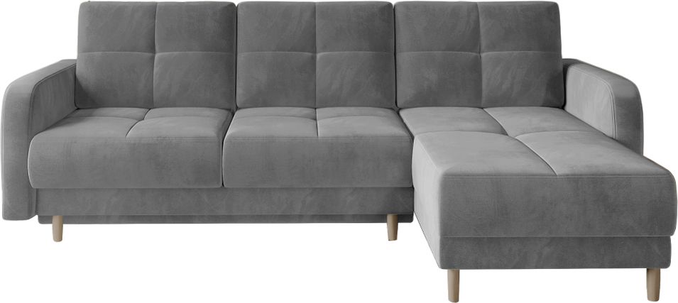 Canapé d’angle réversible convertible KINDO en tissu avec pieds en bois clair – 240 cm - Photo n°1