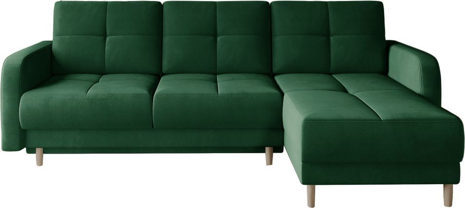 Canapé d’angle réversible convertible KINDO en tissu avec pieds en bois clair – 240 cm - Photo n°1