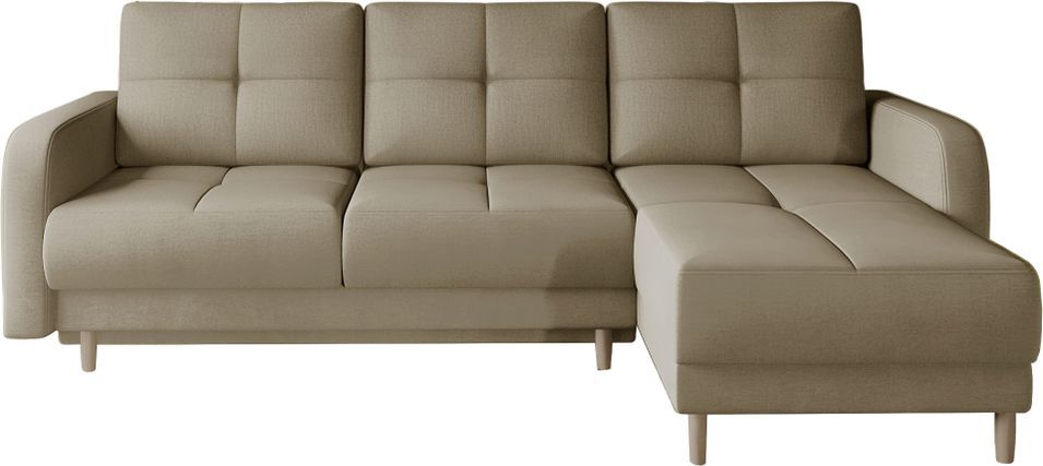 Canapé d’angle réversible convertible KINDO en tissu avec pieds en bois clair – 240 cm - Photo n°1