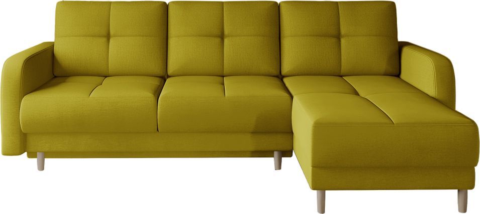 Canapé d’angle réversible convertible KINDO en tissu avec pieds en bois clair – 240 cm - Photo n°1
