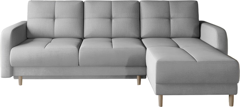 Canapé d’angle réversible convertible KINDO en tissu avec pieds en bois clair – 240 cm - Photo n°1