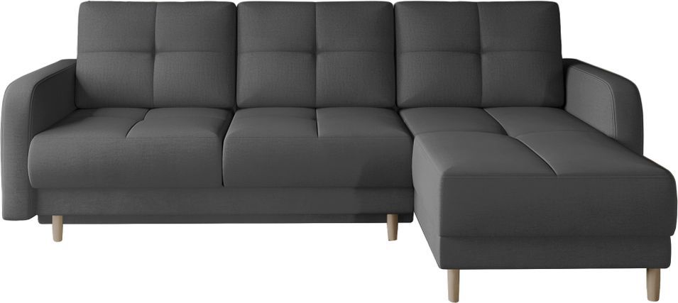 Canapé d’angle réversible convertible KINDO en tissu avec pieds en bois clair – 240 cm - Photo n°1