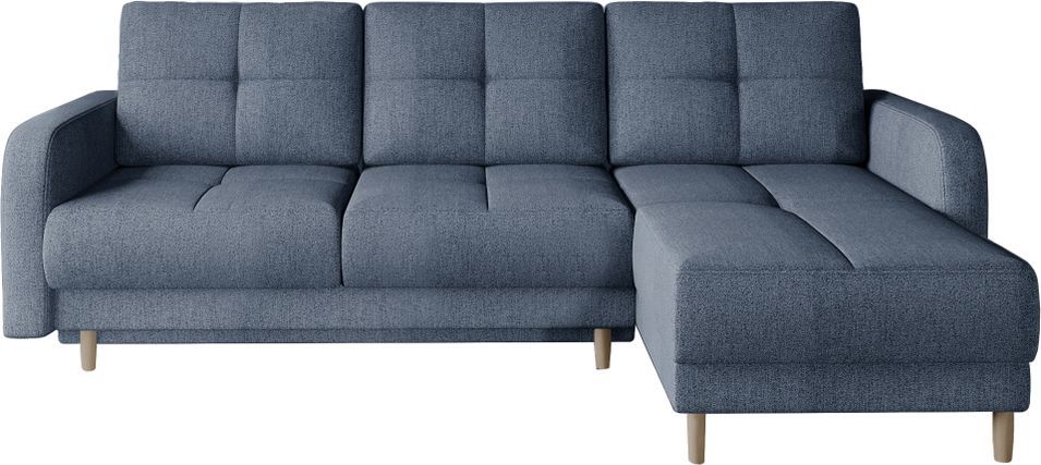 Canapé d’angle réversible convertible KINDO en tissu avec pieds en bois clair – 240 cm - Photo n°1