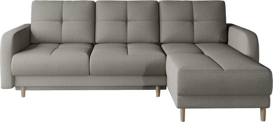 Canapé d’angle réversible convertible KINDO en tissu avec pieds en bois clair – 240 cm - Photo n°1