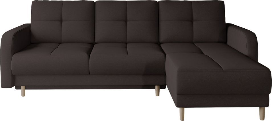 Canapé d’angle réversible convertible KINDO en tissu avec pieds en bois clair – 240 cm - Photo n°1