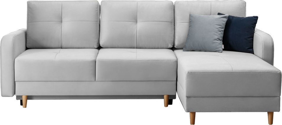 Canapé d’angle réversible convertible KINDO en tissu avec pieds en bois clair – 240 cm - Photo n°1