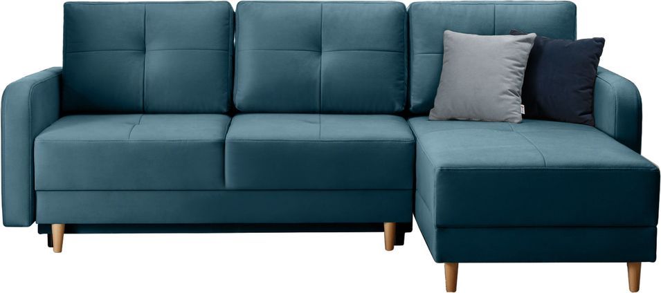 Canapé d’angle réversible convertible KINDO en tissu avec pieds en bois clair – 240 cm - Photo n°1