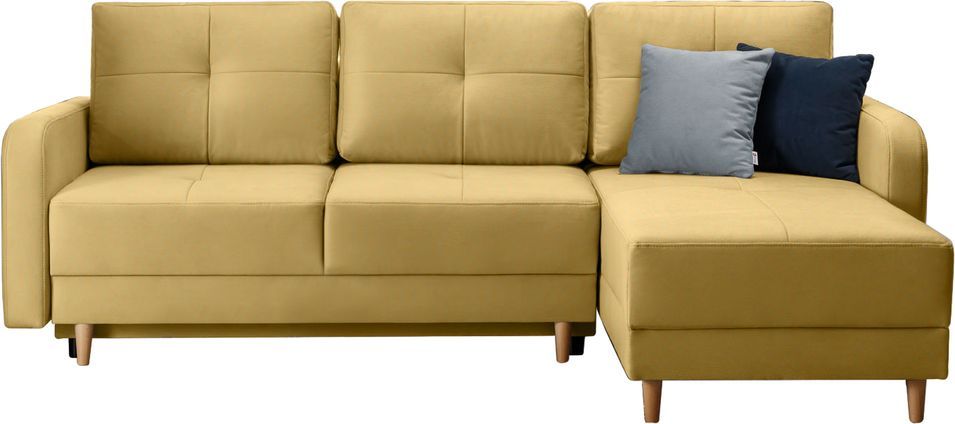 Canapé d’angle réversible convertible KINDO en tissu avec pieds en bois clair – 240 cm - Photo n°1
