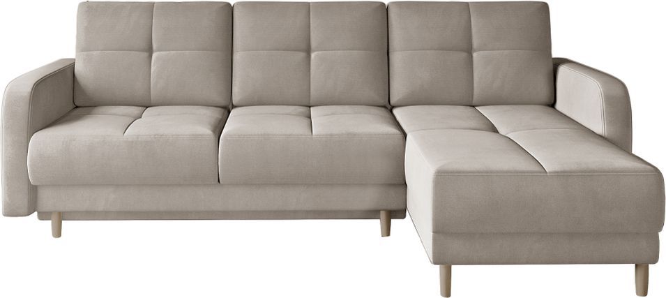 Canapé d’angle réversible convertible KINDO en velours avec pieds en bois clair – 240 cm - Photo n°1