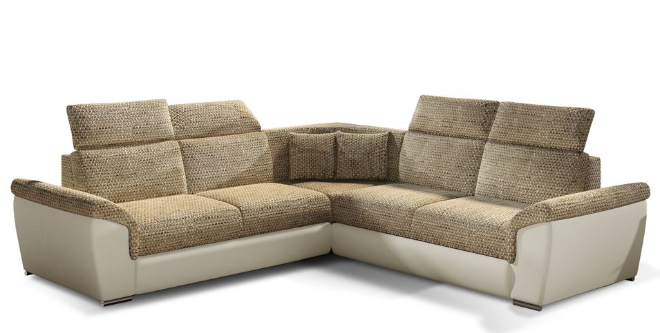 Canapé d’angle réversible convertible NEO en tissu et simili cuir avec pieds en acier chromé – 266 cm - Photo n°1