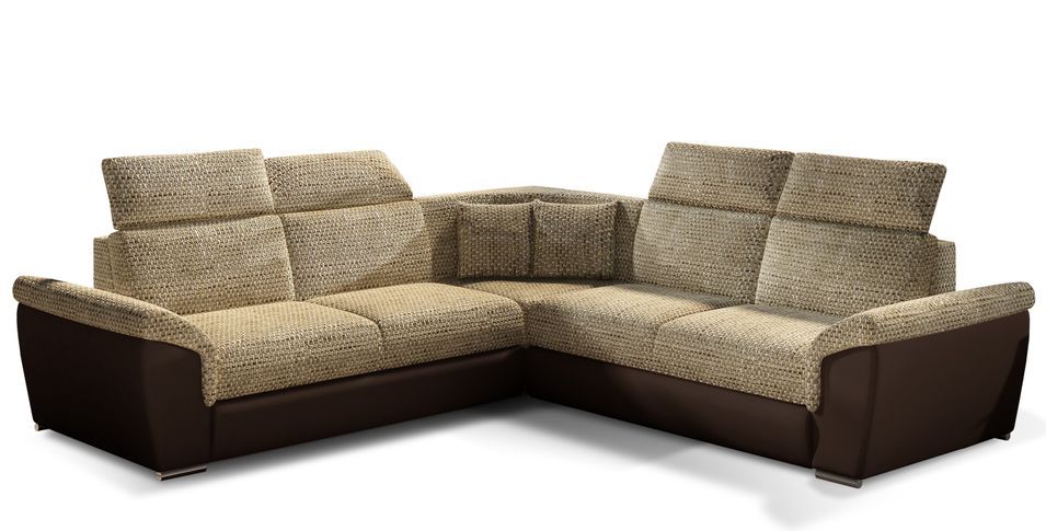 Canapé d’angle réversible convertible NEO en tissu et simili cuir avec pieds en acier chromé – 266 cm - Photo n°1