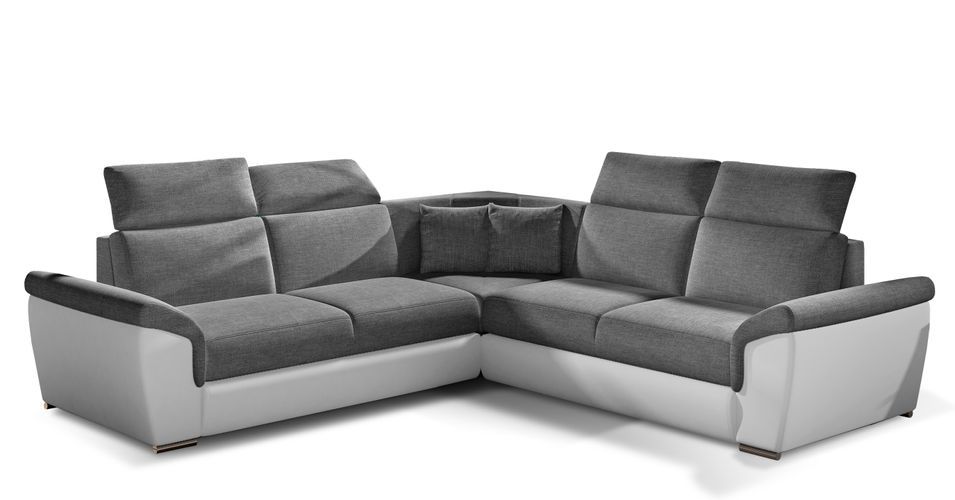 Canapé d’angle réversible convertible NEO en tissu et simili cuir avec pieds en acier chromé – 266 cm - Photo n°1